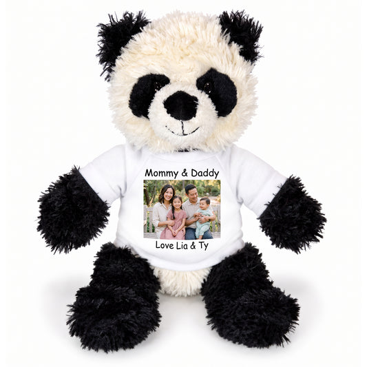 Personalized Stuffed Panda - 12" Aurora Tubbie Wubbies Panda with Photo and/or Text - White, Print on Front Only (Included)