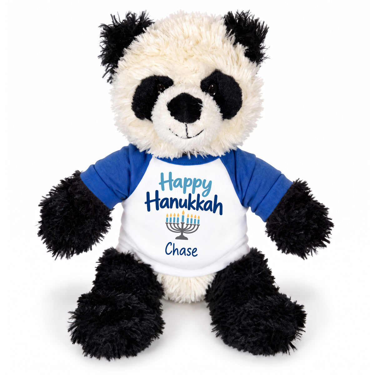 Personalized Hanukkah Stuffed Panda - 12 Inch Plush Tubbie Wubbies Panda - Happy Hanukkah, Royal Blue Shirt / Blue Design
