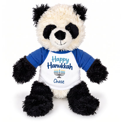 Personalized Hanukkah Stuffed Panda - 12 Inch Plush Tubbie Wubbies Panda - Happy Hanukkah, Royal Blue Shirt / Blue Design