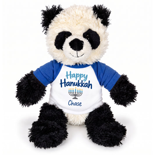 Personalized Hanukkah Stuffed Panda - 12 Inch Plush Tubbie Wubbies Panda - Happy Hanukkah, Royal Blue Shirt / Blue Design