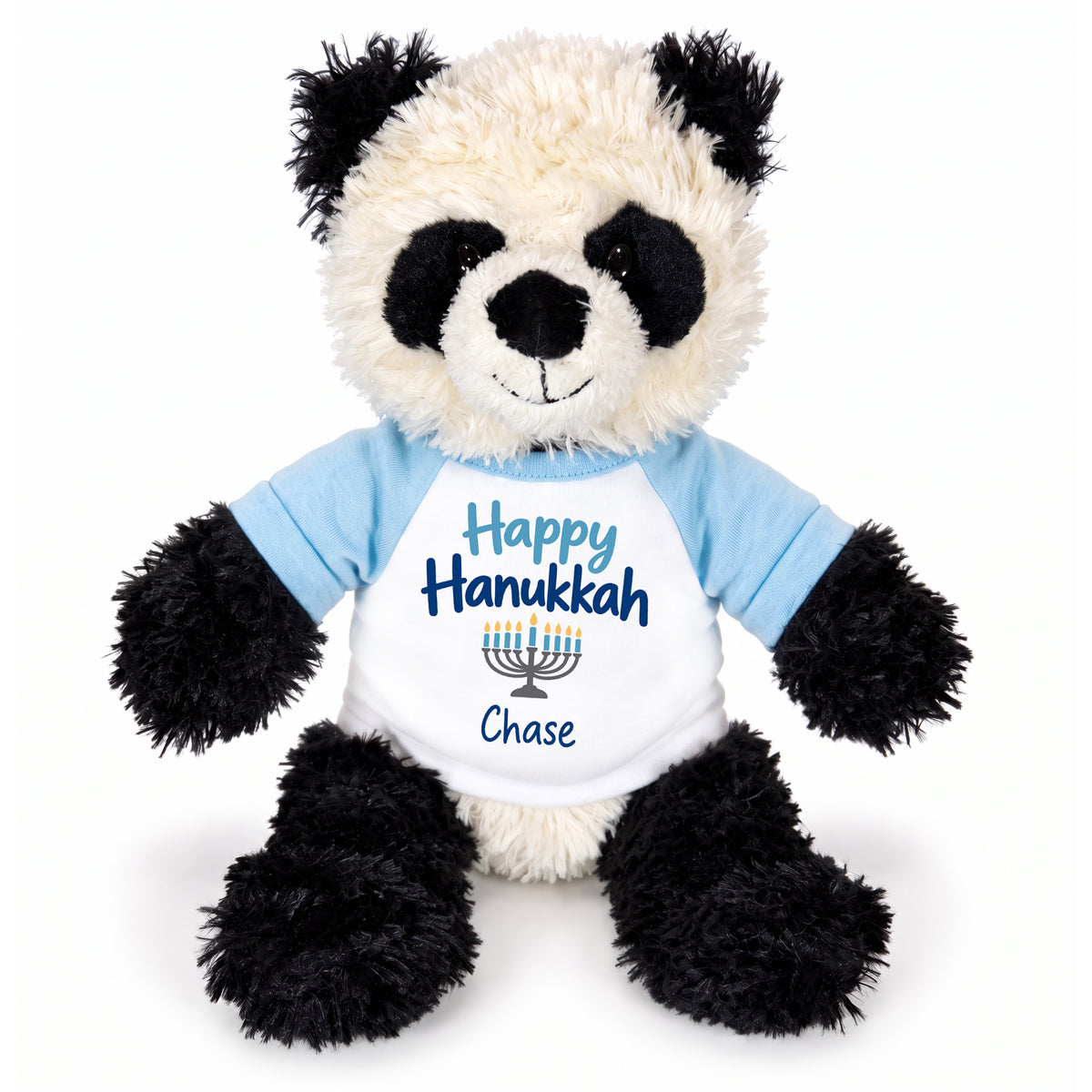 Personalized Hanukkah Stuffed Panda - 12 Inch Plush Tubbie Wubbies Panda - Happy Hanukkah, Light Blue Shirt / Blue Design