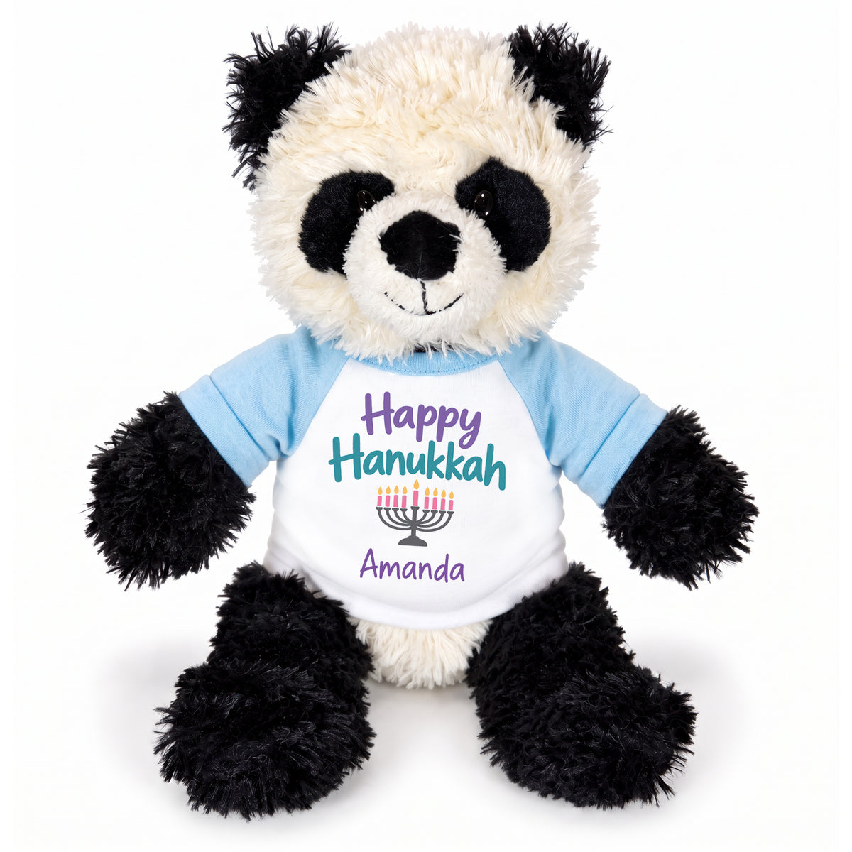 Personalized Hanukkah Stuffed Panda - 12 Inch Plush Tubbie Wubbies Panda - Happy Hanukkah, Light Blue Shirt / Pastel Design