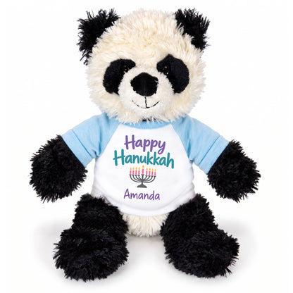 Personalized Hanukkah Stuffed Panda - 12 Inch Plush Tubbie Wubbies Panda - Happy Hanukkah, Light Blue Shirt / Pastel Design