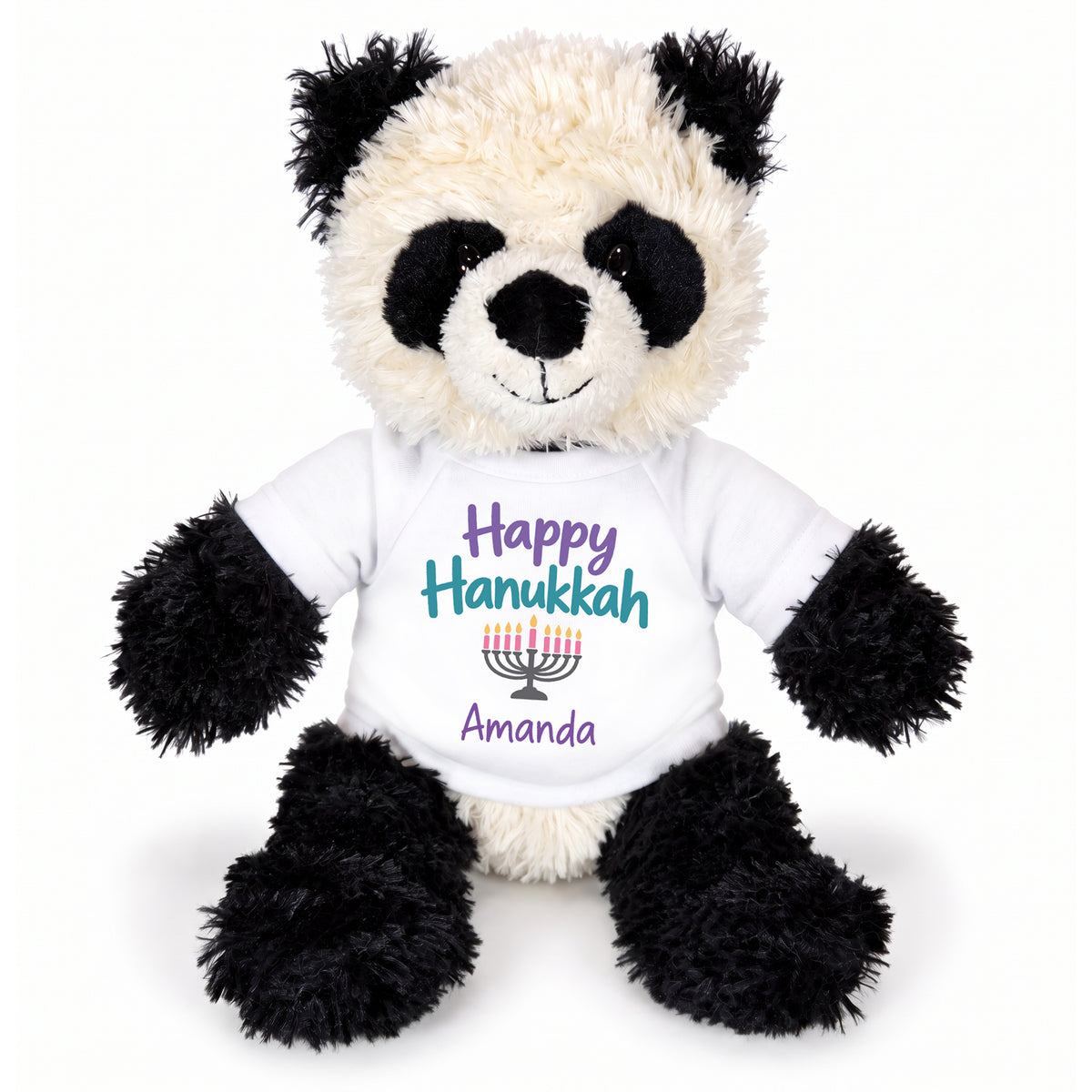 Personalized Hanukkah Stuffed Panda - 12 Inch Plush Tubbie Wubbies Panda - Happy Hanukkah, White Shirt / Pastel Design