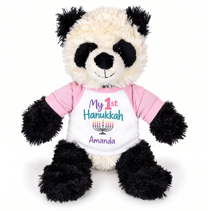 Personalized Hanukkah Stuffed Panda - 12 Inch Plush Tubbie Wubbies Panda - My 1st Hanukkah, Pink Shirt / Pastel Design