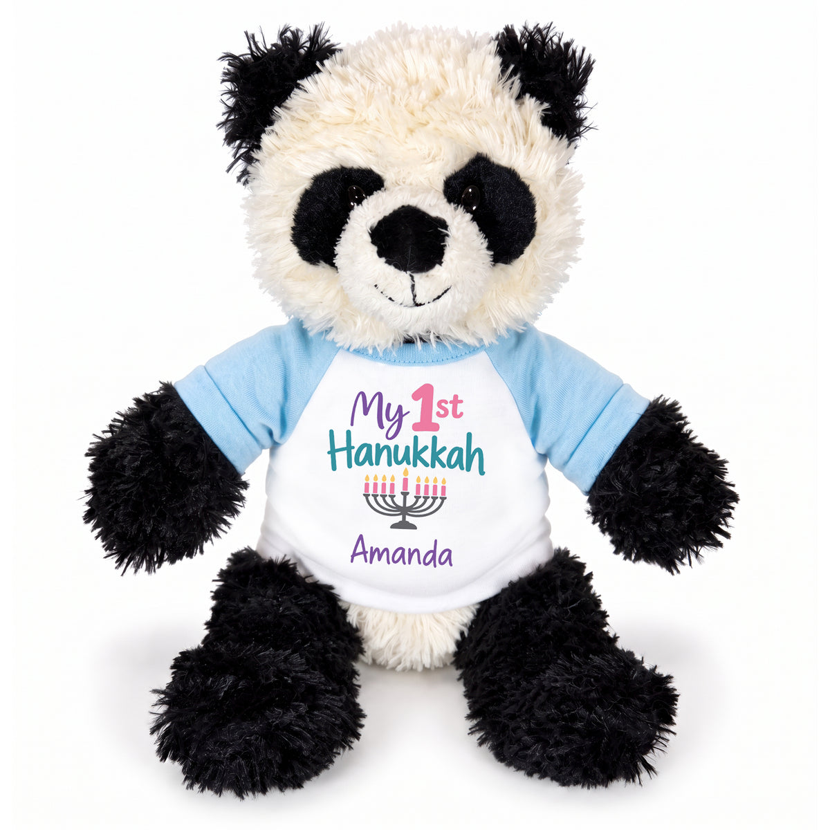 Personalized Hanukkah Stuffed Panda - 12 Inch Plush Tubbie Wubbies Panda - My 1st Hanukkah, Light Blue Shirt / Pastel Design