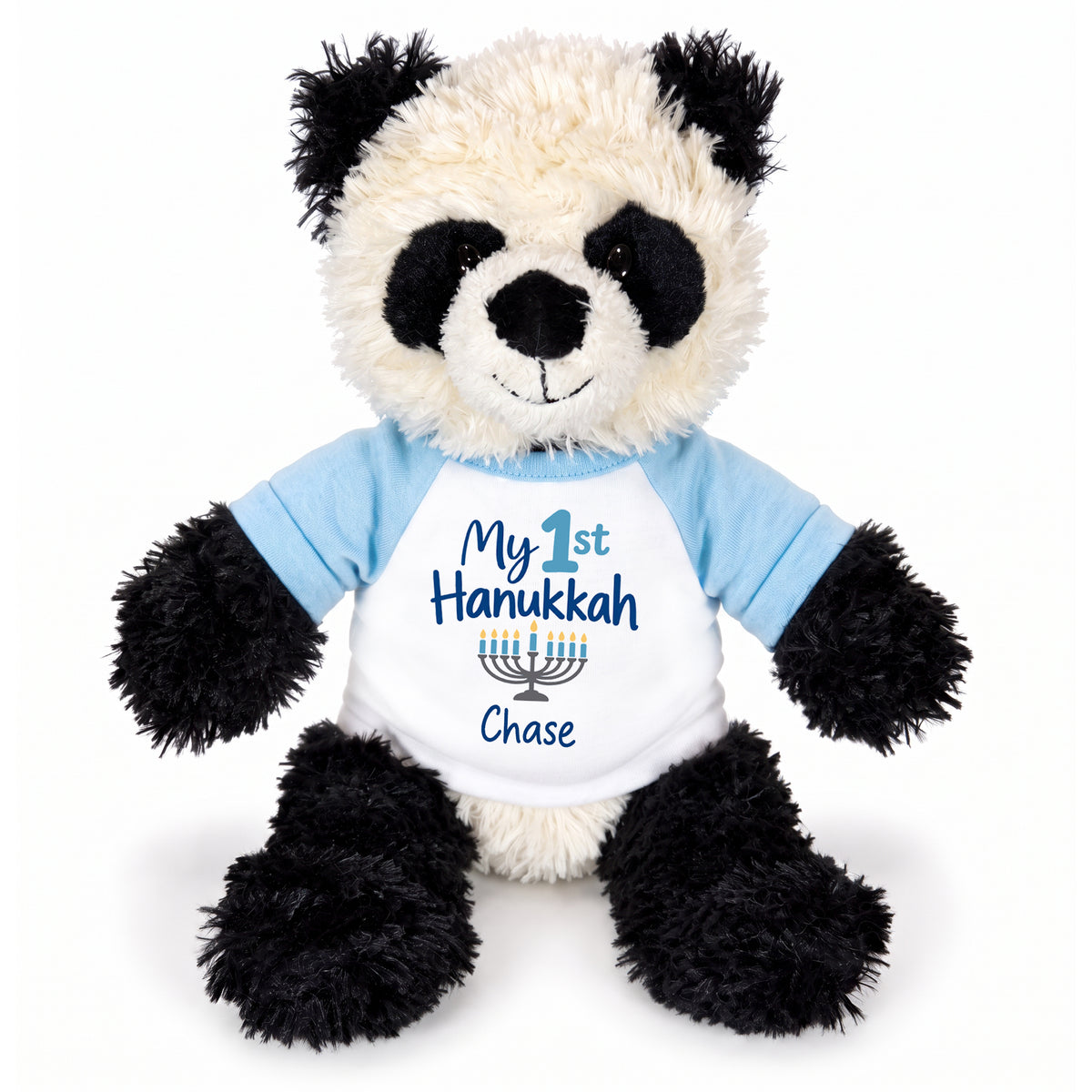 Personalized Hanukkah Stuffed Panda - 12 Inch Plush Tubbie Wubbies Panda - My 1st Hanukkah, Light Blue Shirt / Blue Design