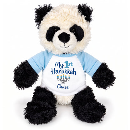 Personalized Hanukkah Stuffed Panda - 12 Inch Plush Tubbie Wubbies Panda - My 1st Hanukkah, Light Blue Shirt / Blue Design