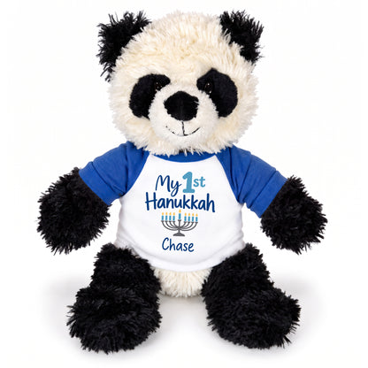 Personalized Hanukkah Stuffed Panda - 12 Inch Plush Tubbie Wubbies Panda - My 1st Hanukkah, Royal Blue Shirt / Blue Design