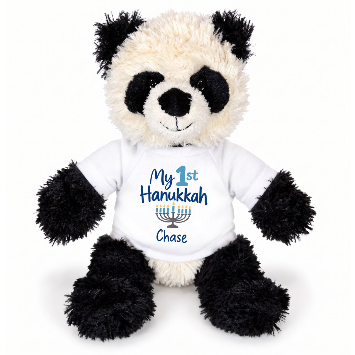 Personalized Hanukkah Stuffed Panda - 12 Inch Plush Tubbie Wubbies Panda - My 1st Hanukkah, White Shirt / Blue Design
