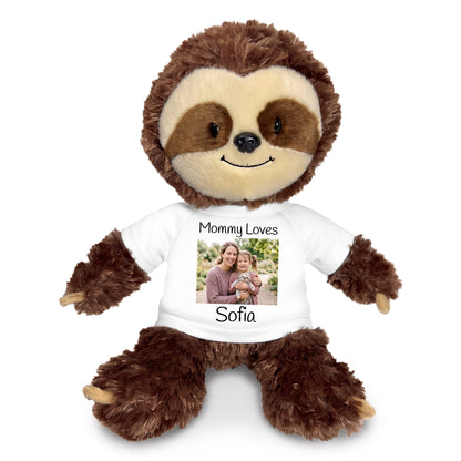 Personalized Stuffed Sloth - 12" Aurora Plush Tubbie Wubbie Sloth with Photo and/or Text - White, Print on Front Only (Included)