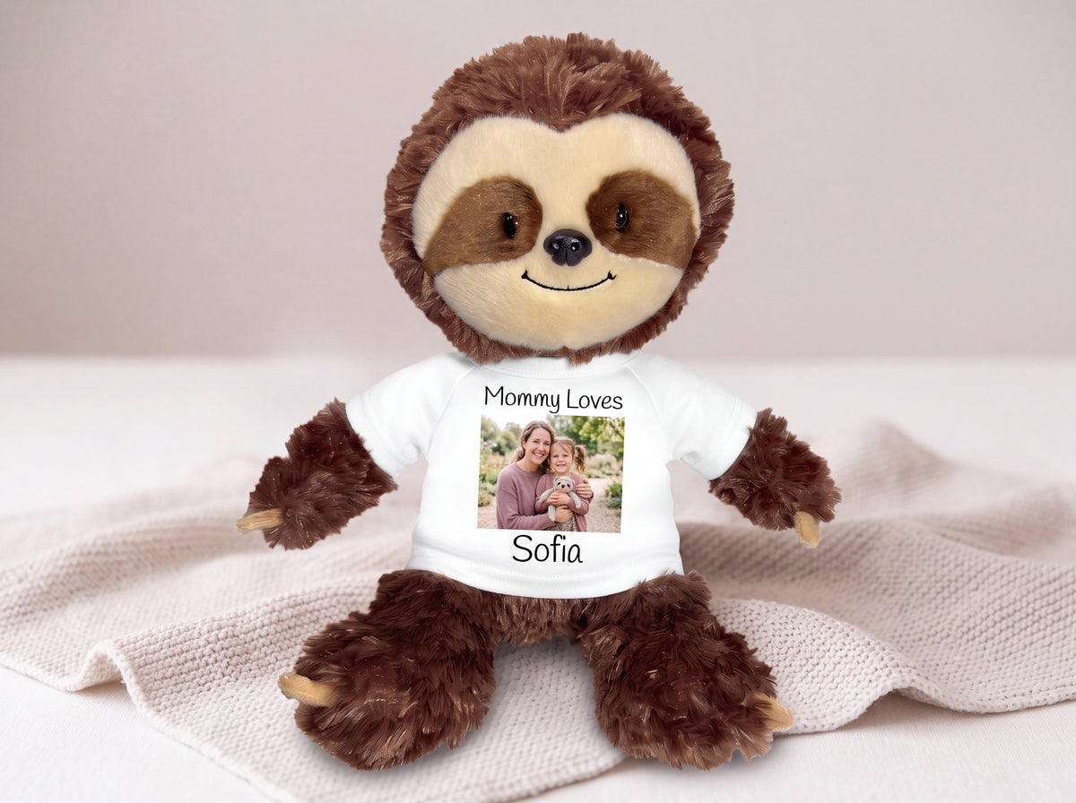 Personalized Stuffed Sloth - 12" Aurora Plush Tubbie Wubbie Sloth with Photo and/or Text - , 