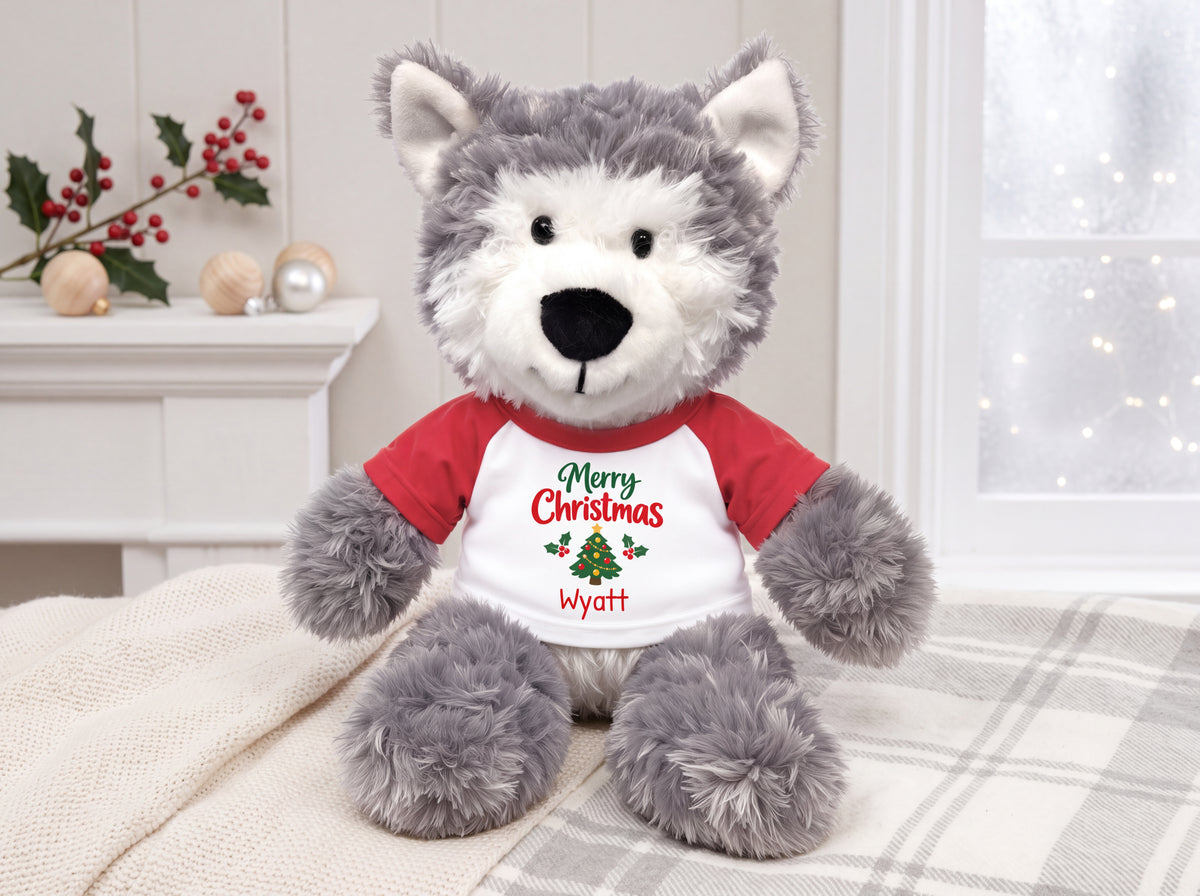 
Personalized Christmas Stuffed Wolf / Husky Dog - 12 Inch Plush Tubbie Wubbies Wolf / Husky Dog
