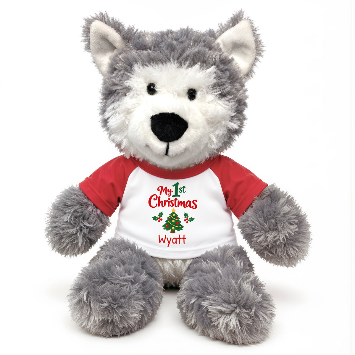 Personalized Christmas Stuffed Wolf / Husky Dog - 12 Inch Plush Tubbie Wubbies Wolf / Husky Dog