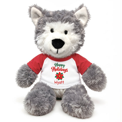 Personalized Christmas Stuffed Wolf / Husky Dog - 12 Inch Plush Tubbie Wubbies Wolf / Husky Dog