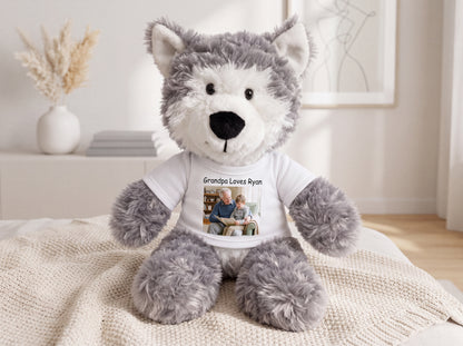 Personalized Stuffed Husky Dog or Wolf featuring your photo and/or text - 12" Aurora Plush - , 