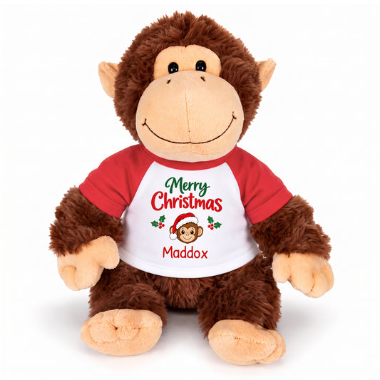 Personalized Christmas Stuffed Monkey - 12 Inch Plush Tubbie Wubbies Chimp
