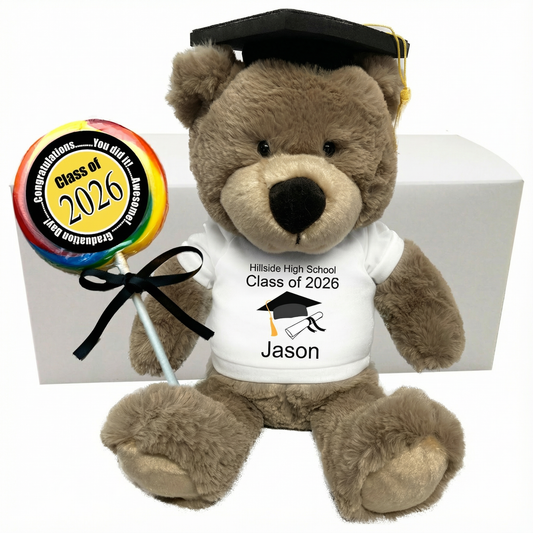 Graduation Teddy Bear Personalized Gift Set - 14" Taupe Bear, Class of 2026 