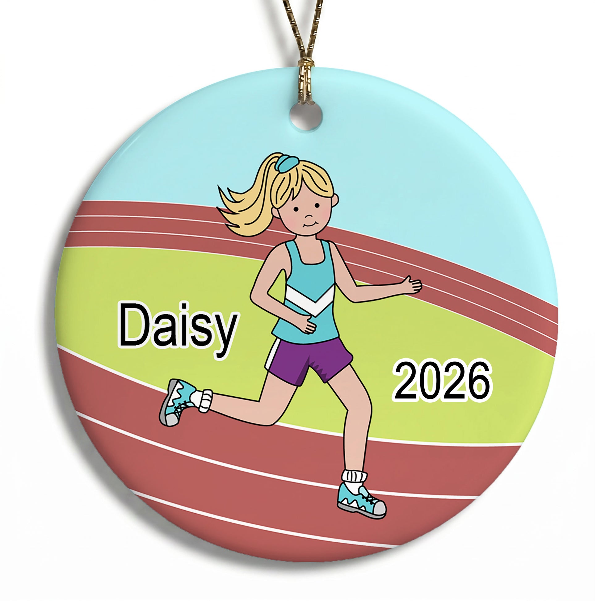 Running / Track Girl Personalized Christmas Ornament - Blonde Hair