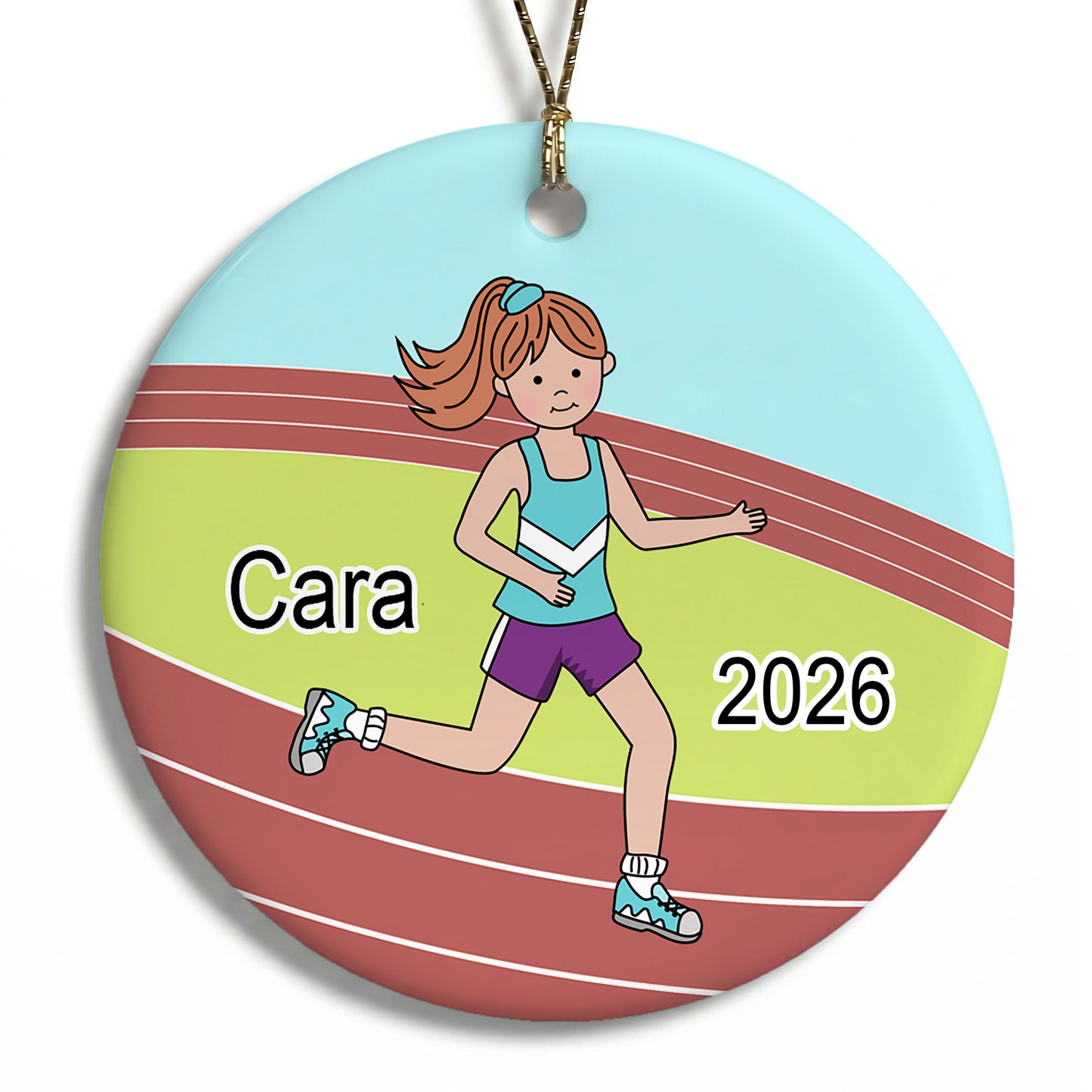 Running / Track Girl Personalized Christmas Ornament - Red Hair