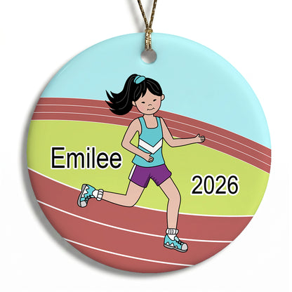 Running / Track Girl Personalized Christmas Ornament - Asian