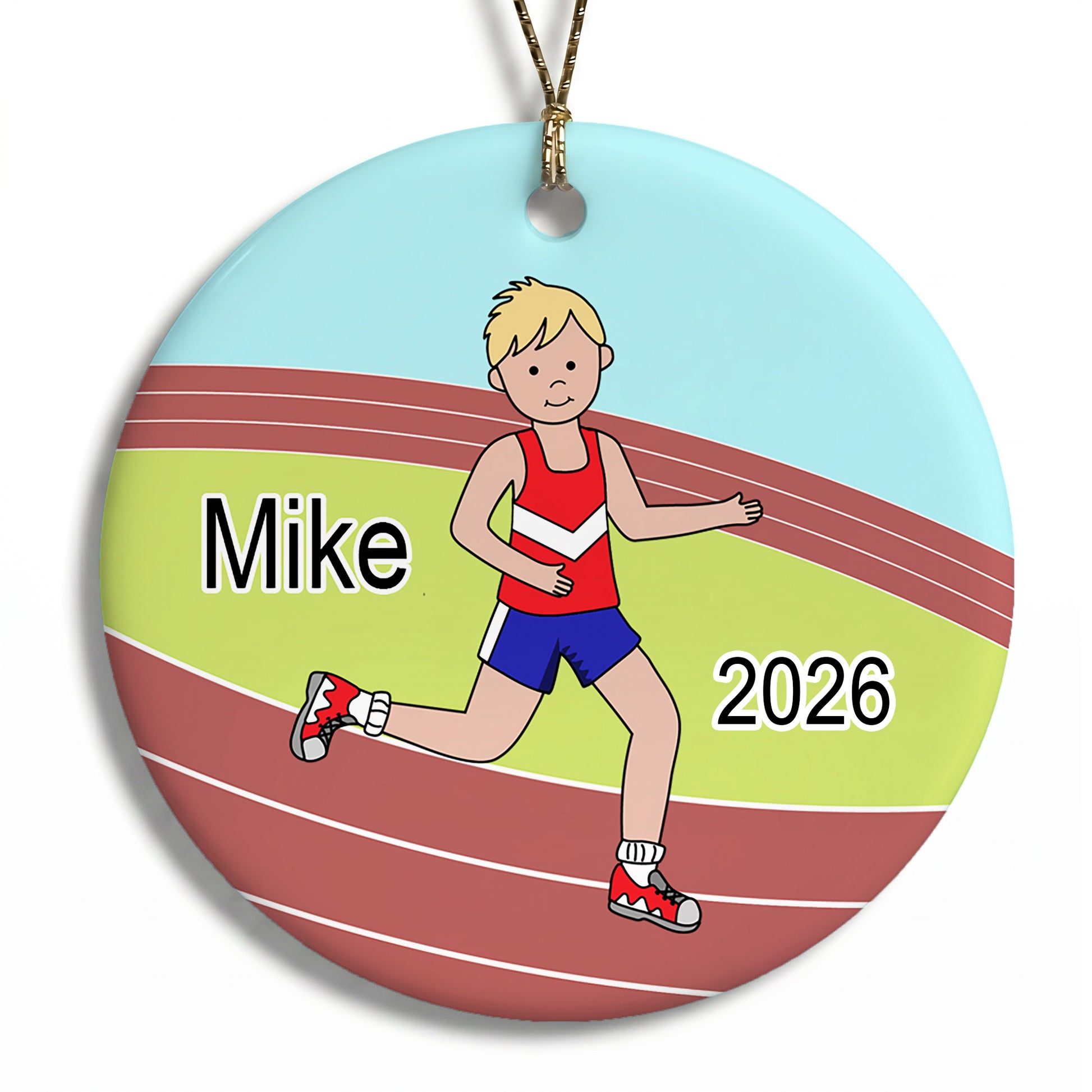 Running / Track Boy Personalized Christmas Ornament - Blonde Hair