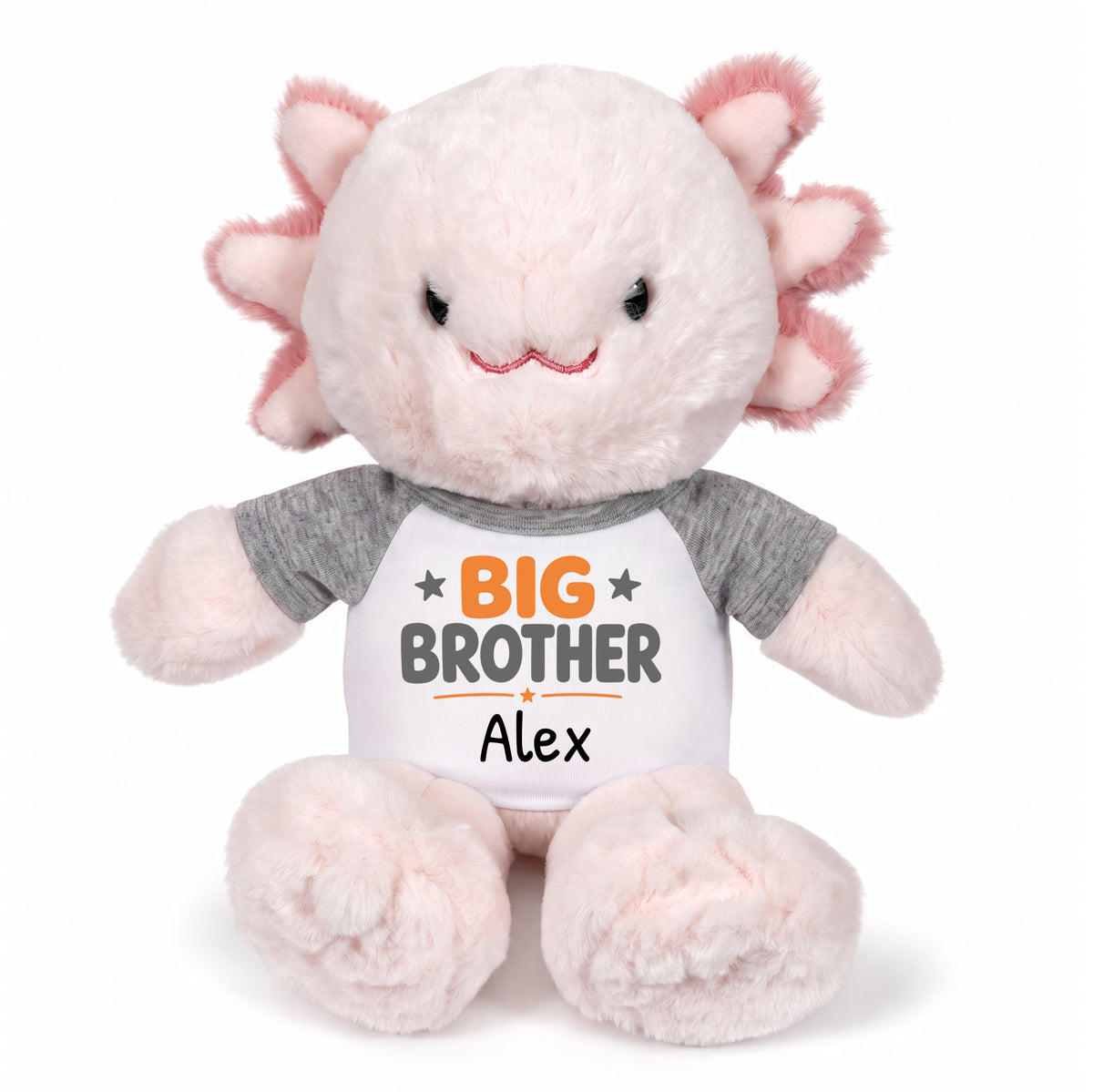 Personalized Big Brother Stuffed Axolotyl - 12 Inch Plush Axolytl - Grey & Orange