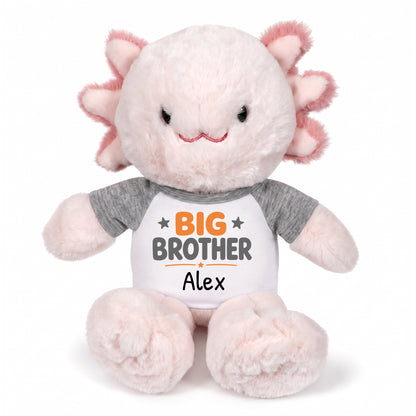 Personalized Big Brother Stuffed Axolotyl - 12 Inch Plush Axolytl - Grey & Orange