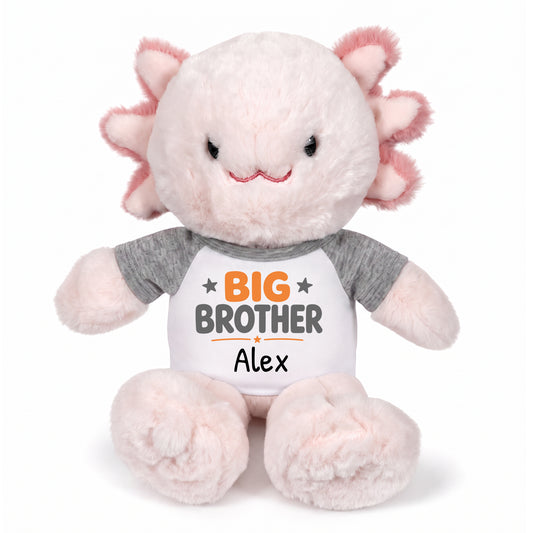 Personalized Big Brother Stuffed Axolotyl - 12 Inch Plush Axolytl - Grey & Orange