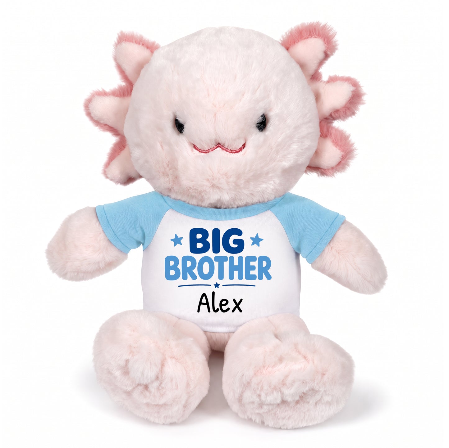 Personalized Big Brother Stuffed Axolotyl - 12 Inch Plush Axolytl - Light Blue