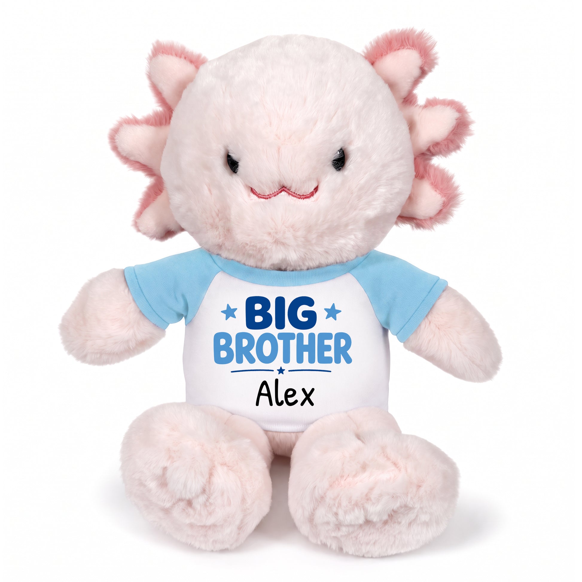Personalized Big Brother Stuffed Axolotyl - 12 Inch Plush Axolytl - Light Blue