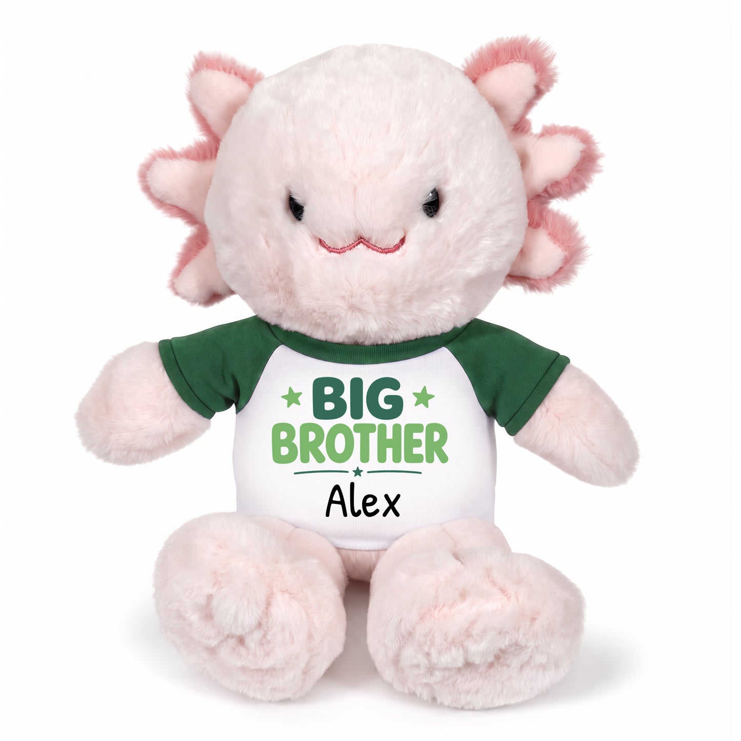 Personalized Big Brother Stuffed Axolotyl - 12 Inch Plush Axolytl - Green