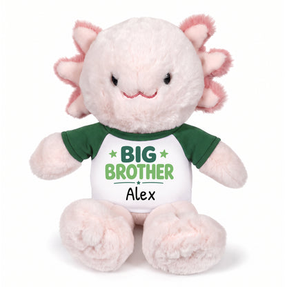 Personalized Big Brother Stuffed Axolotyl - 12 Inch Plush Axolytl - Green