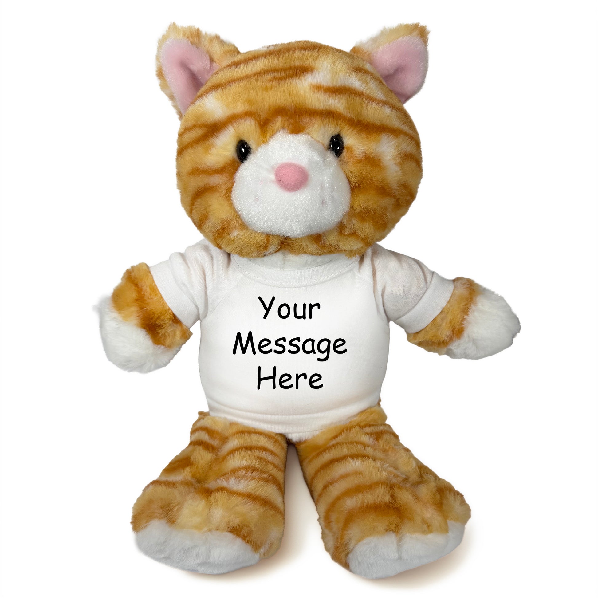 Personalized Stuffed Cat - 12 Inch TumbleToes Orange Tabby Cat - White Shirt
