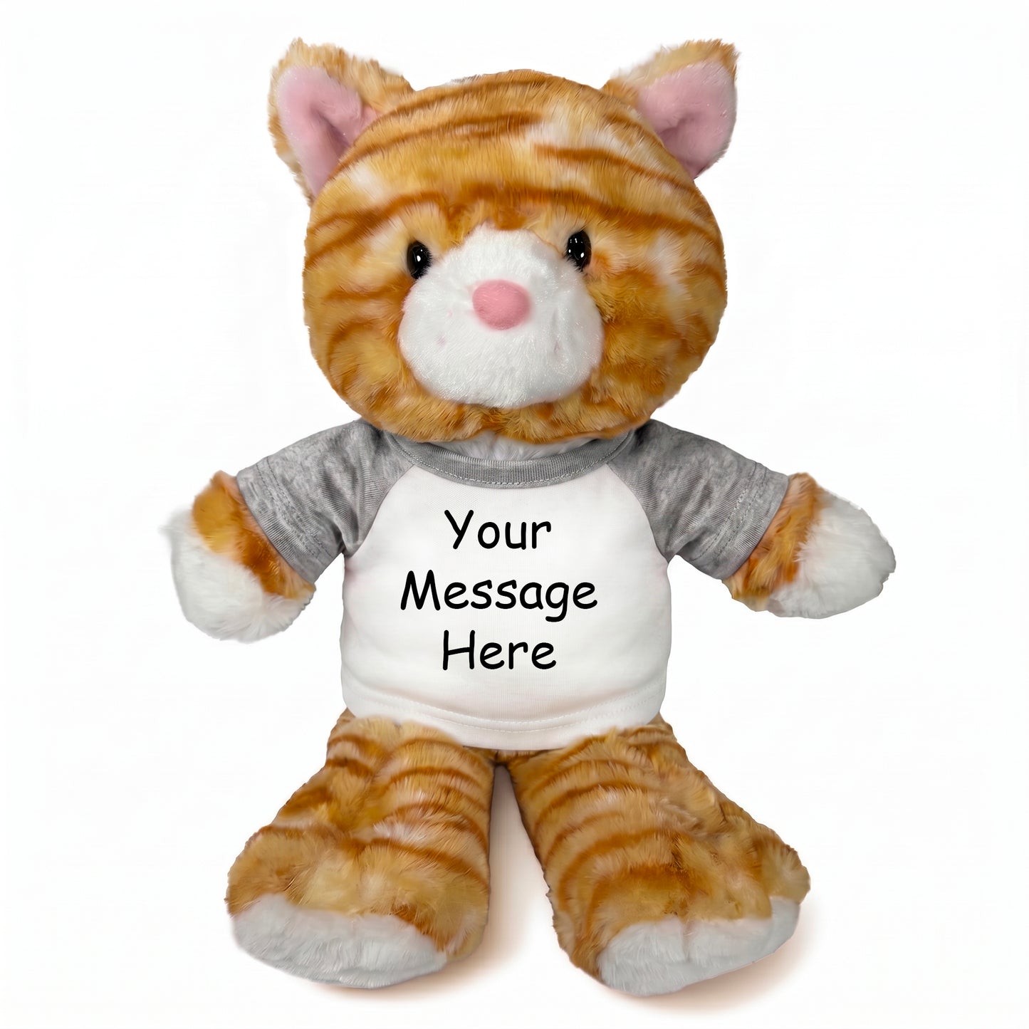 Personalized Stuffed Cat - 12 Inch TumbleToes Orange Tabby Cat - Grey Shirt