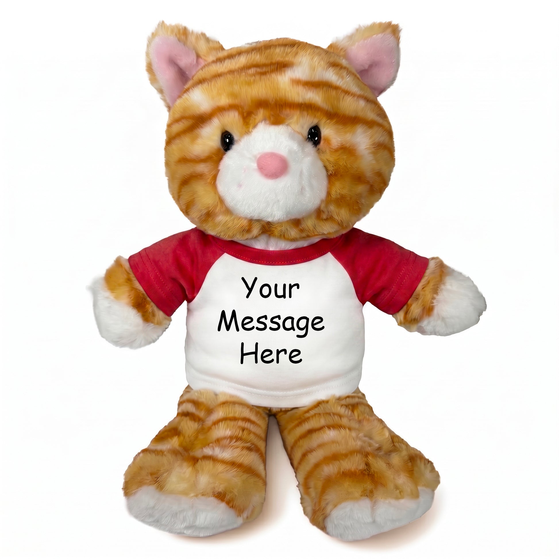 Personalized Stuffed Cat - 12 Inch TumbleToes Orange Tabby Cat - Red Shirt