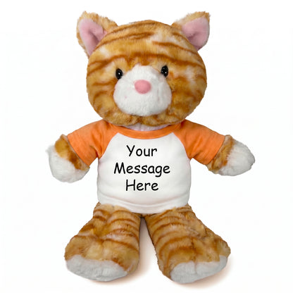 Personalized Stuffed Cat - 12 Inch TumbleToes Orange Tabby Cat - Orange Shirt