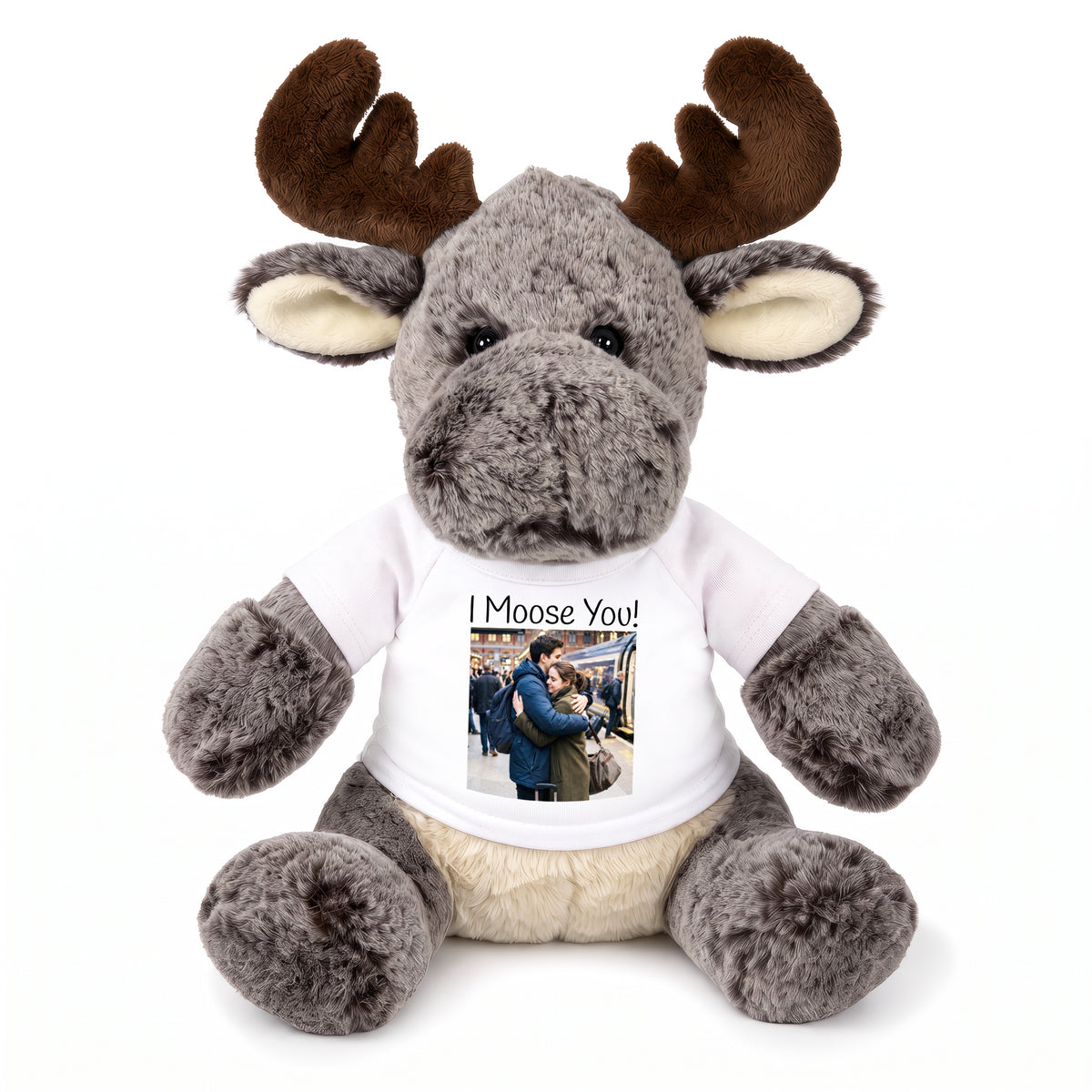 Personalized Stuffed Moose - 11 Inch Milo Moose - White Shirt