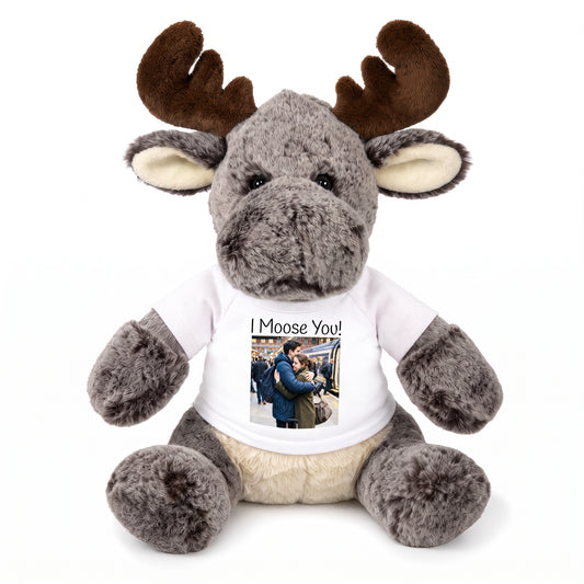 Personalized Stuffed Moose - 11 Inch Milo Moose - White Shirt