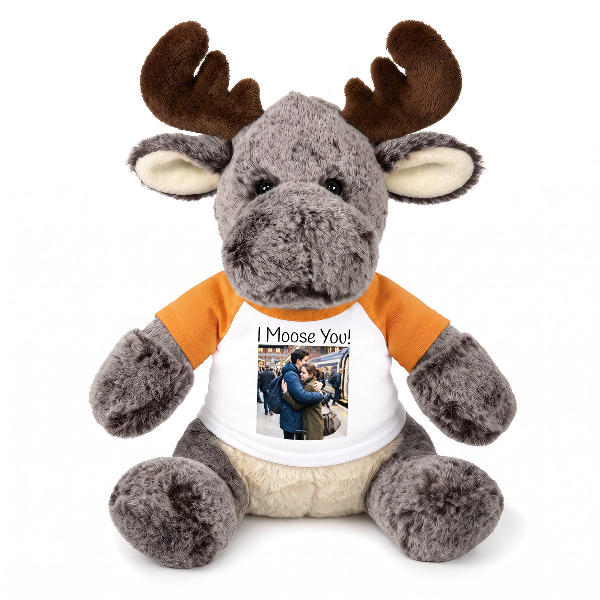 Personalized Stuffed Moose - 11 Inch Milo Moose - Orange Shirt