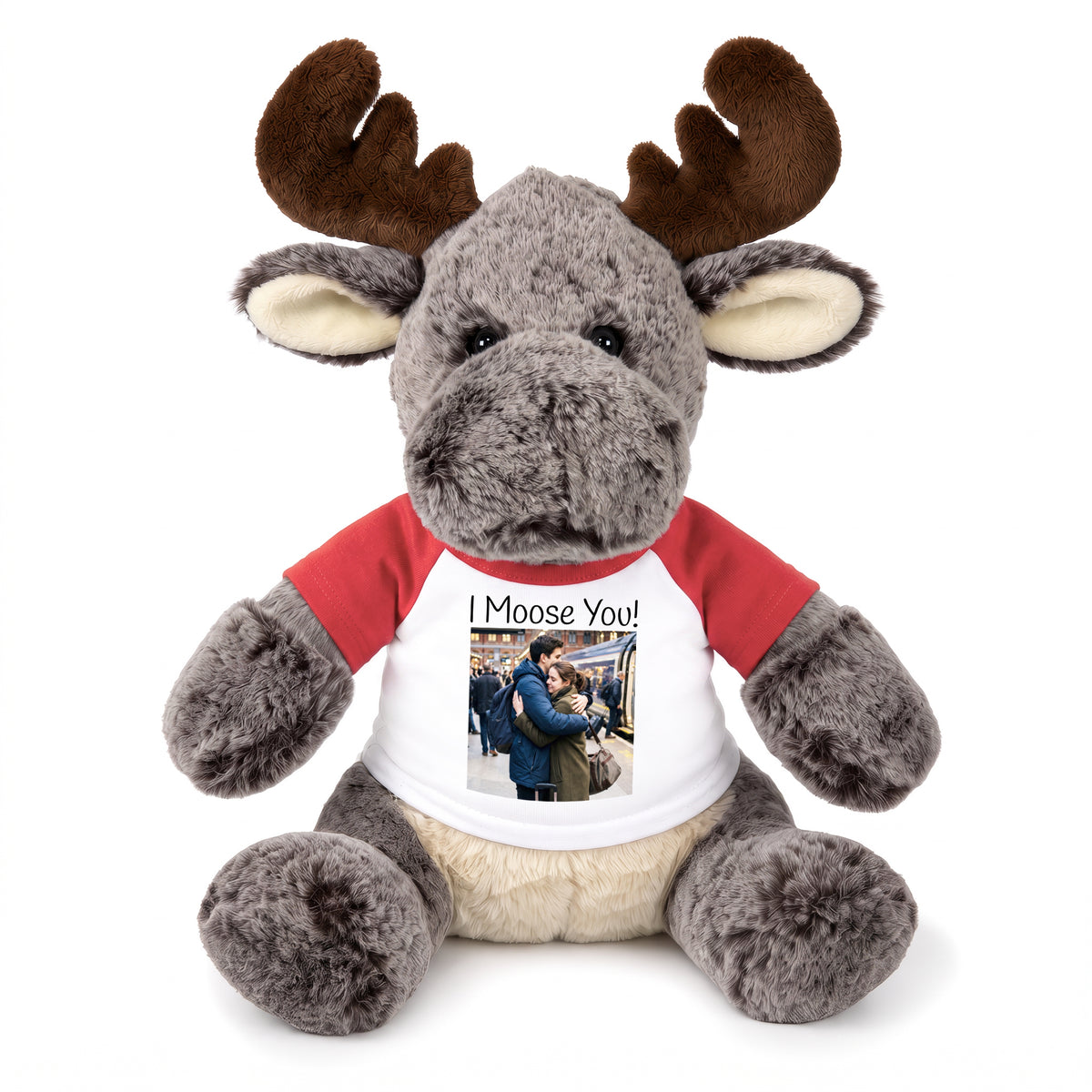 Personalized Stuffed Moose - 11 Inch Milo Moose - Red Shirt