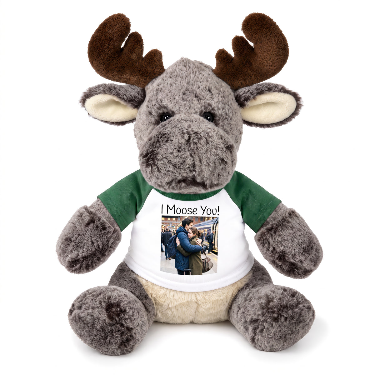 Personalized Stuffed Moose - 11 Inch Milo Moose - Green Shirt