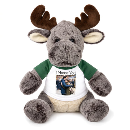 Personalized Stuffed Moose - 11 Inch Milo Moose - Green Shirt