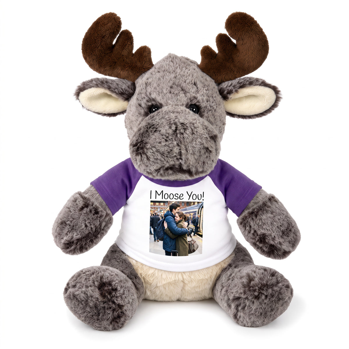 Personalized Stuffed Moose - 11 Inch Milo Moose - Purple Shirt