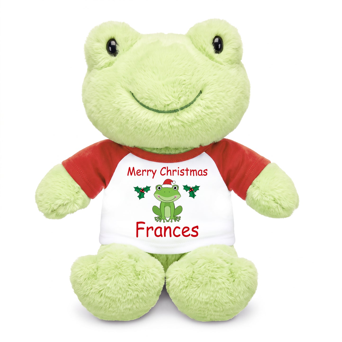 Personalized Christmas Stuffed Frog - 12 Inch Plush Tumbletoes Frog - Red Shirt with Frog Design