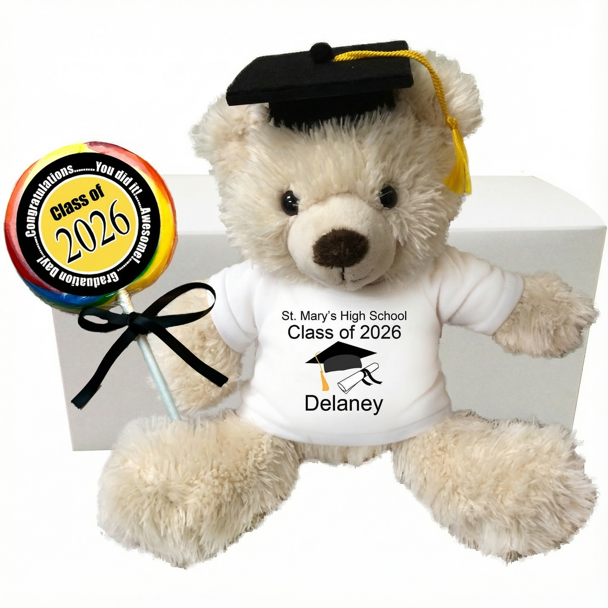 Graduation Teddy Bear Personalized Gift Set - 14"  Cream Tummy Bear, Class of 2026