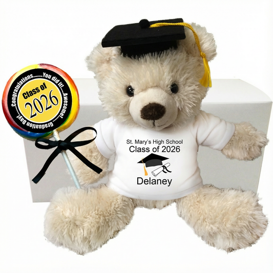 Graduation Teddy Bear Personalized Gift Set - 14"  Cream Tummy Bear, Class of 2026