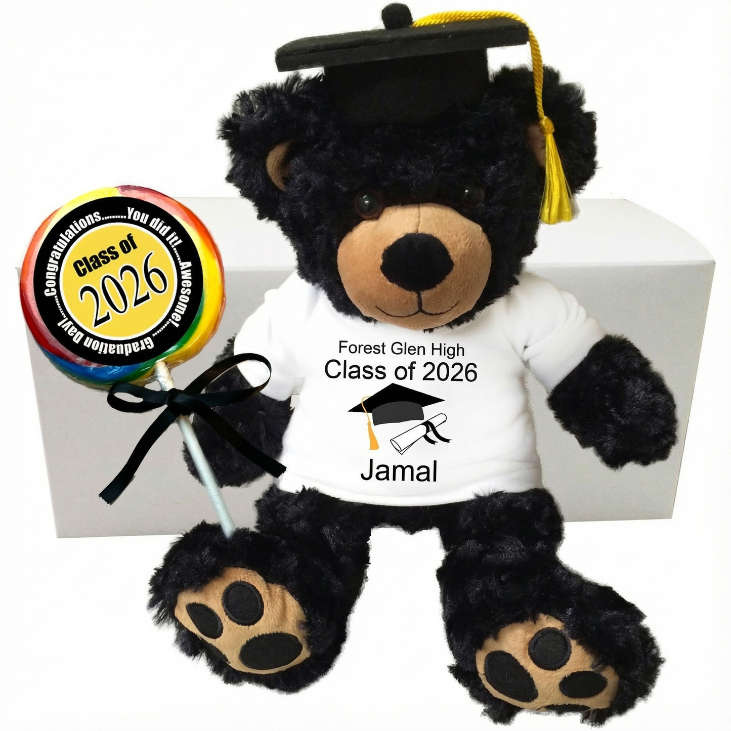 Graduation Teddy Bear Personalized Gift Set - 13" Black Vera Bear, Class of 2026