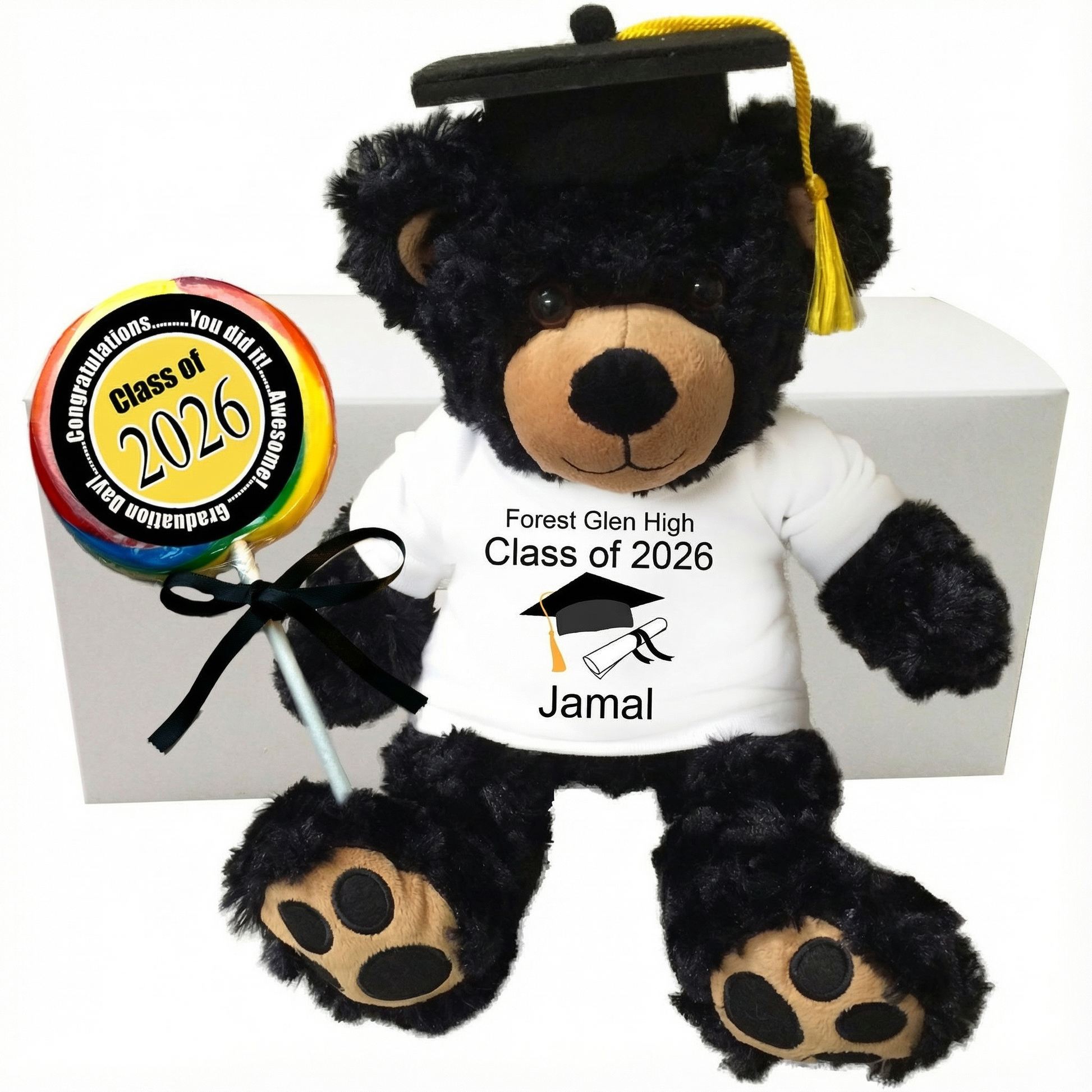 Graduation Teddy Bear Personalized Gift Set - 13" Black Vera Bear, Class of 2026