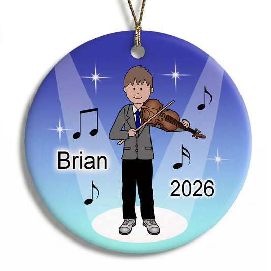 Violin Recital Boy Personalized Christmas Ornament - Brown Hair
